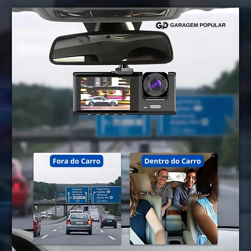 Câmera Veicular com Visão Noturna IR, Gravação em Loop e Tela IPS de 2" 1080P - Garagem Popular