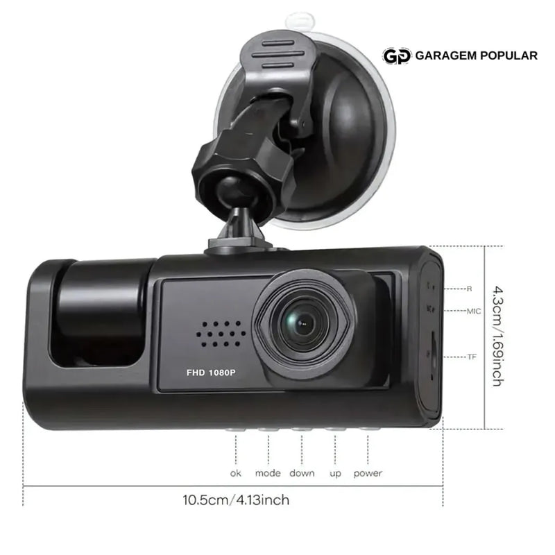 Câmera Veicular com Visão Noturna IR, Gravação em Loop e Tela IPS de 2" 1080P - Garagem Popular