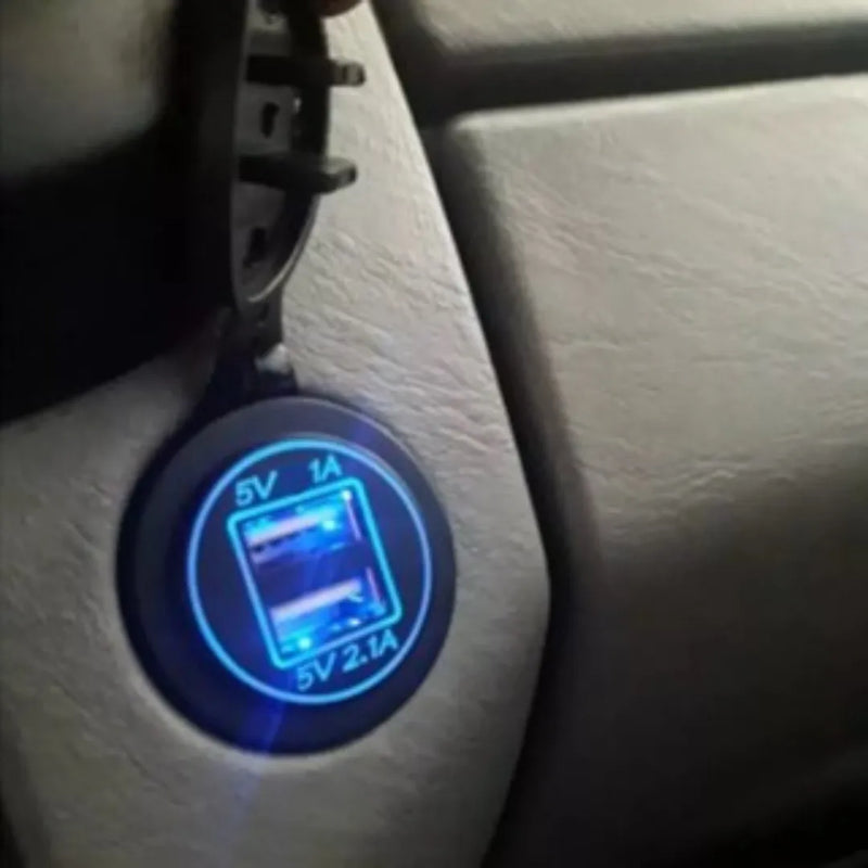 Carregador USB Duplo com Iluminação LED para Veículos - Garagem Popular